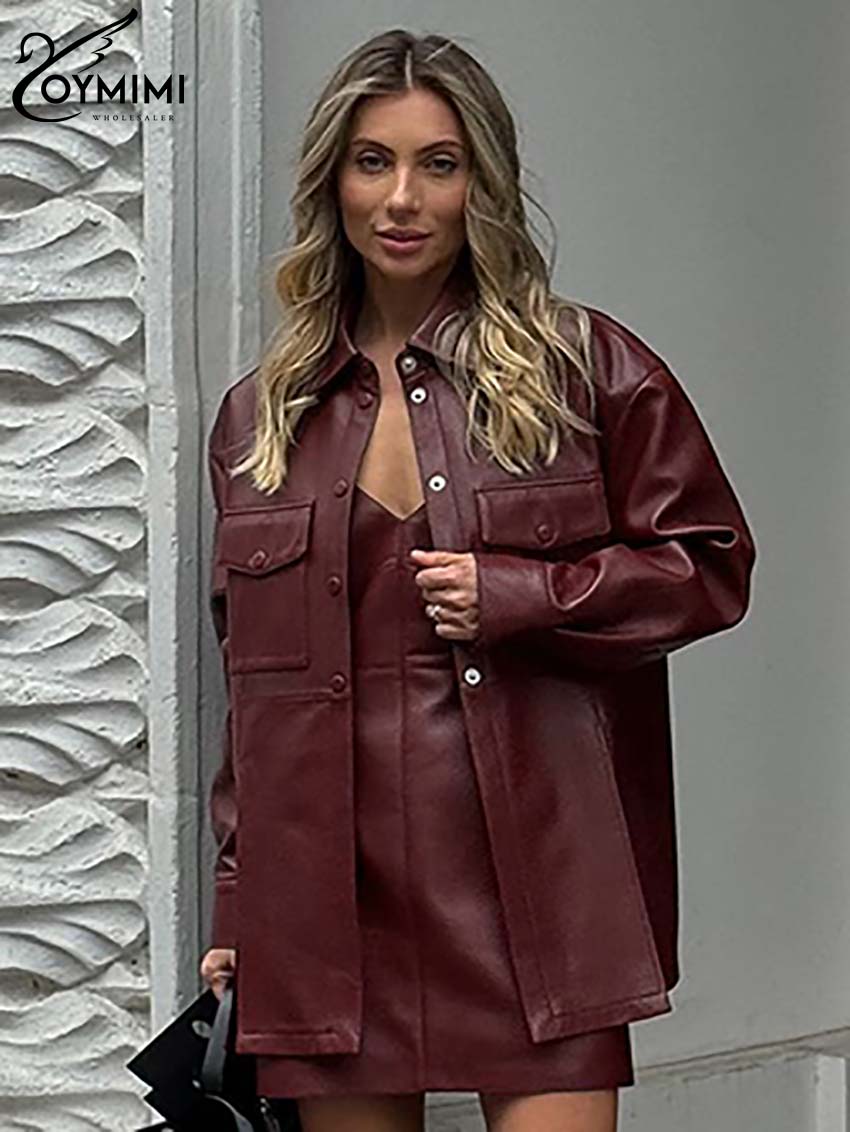 Women'S Red Formal Wear - Oymimi Fashion Wine Red Pu Leather