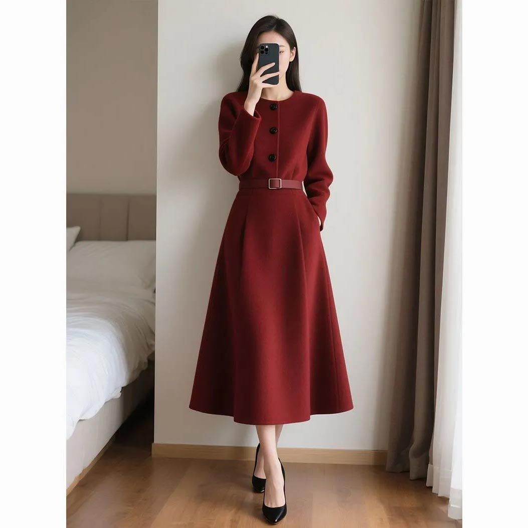 Women'S Red Formal Wear - Abito lungo a maniche lunghe con