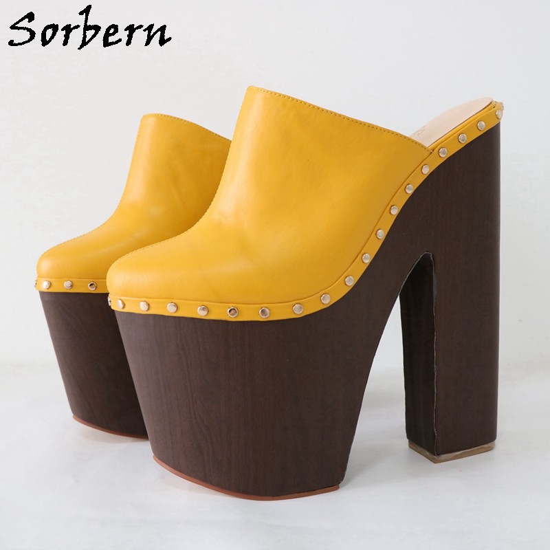 Pump Heel Block - Sorbern scarpe con pompa giallo zenzero