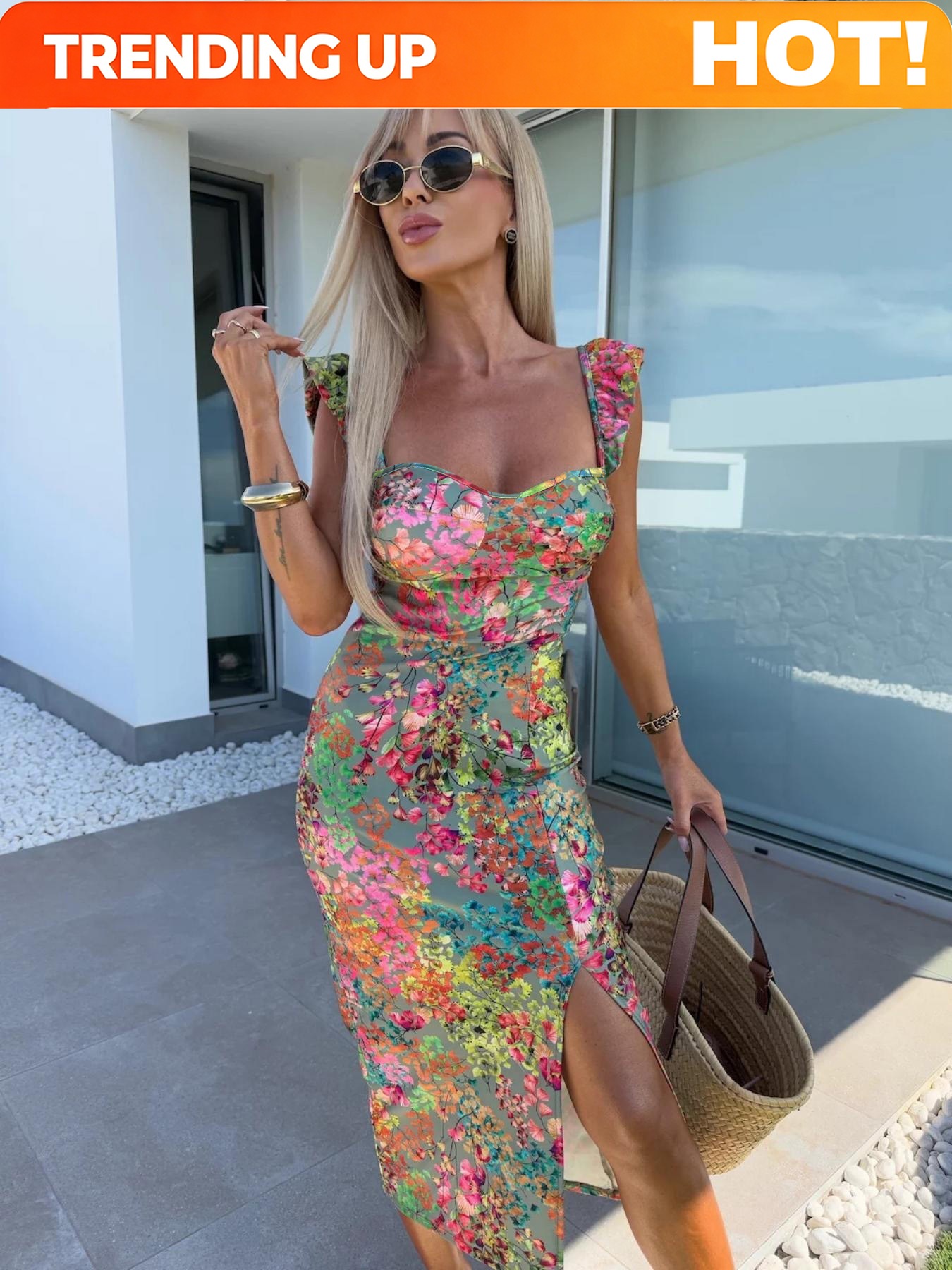 Midi Dress - Elegante Abito Boho Stampato per Donne,