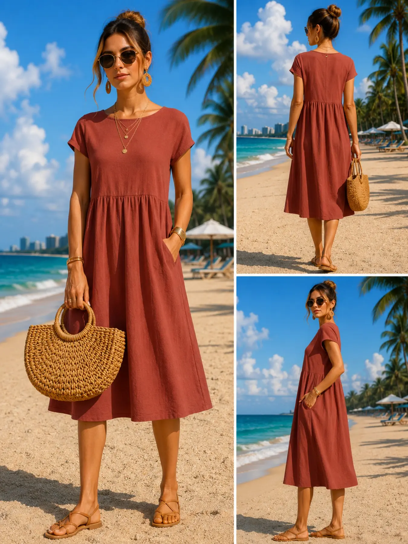 Midi Dress - Abito midi casual da donna con