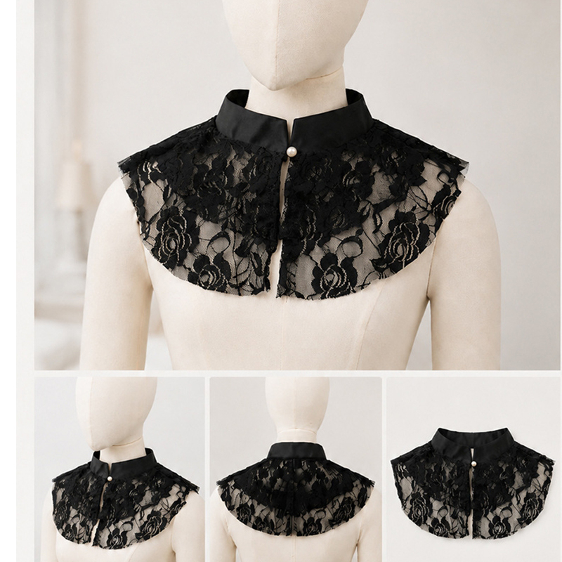 Lace Dress - Elegante Colletto Finto in Pizzo Floreale