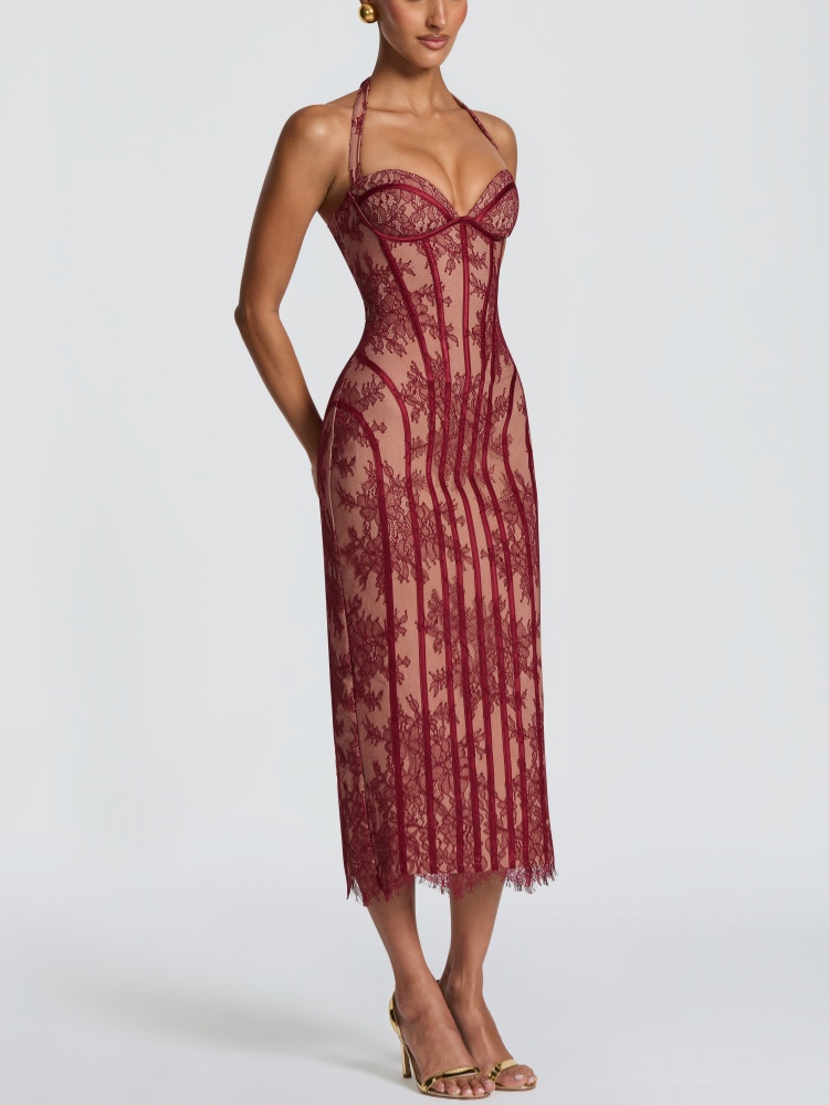 Abito Midi in Pizzo Bordeaux c - Midi Dress recensione e prezzo